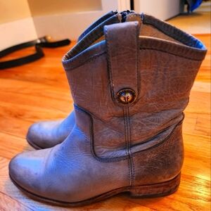 Frye Melissa ButtonGray Leather Ankle Boots Size 6 country Boho Festival